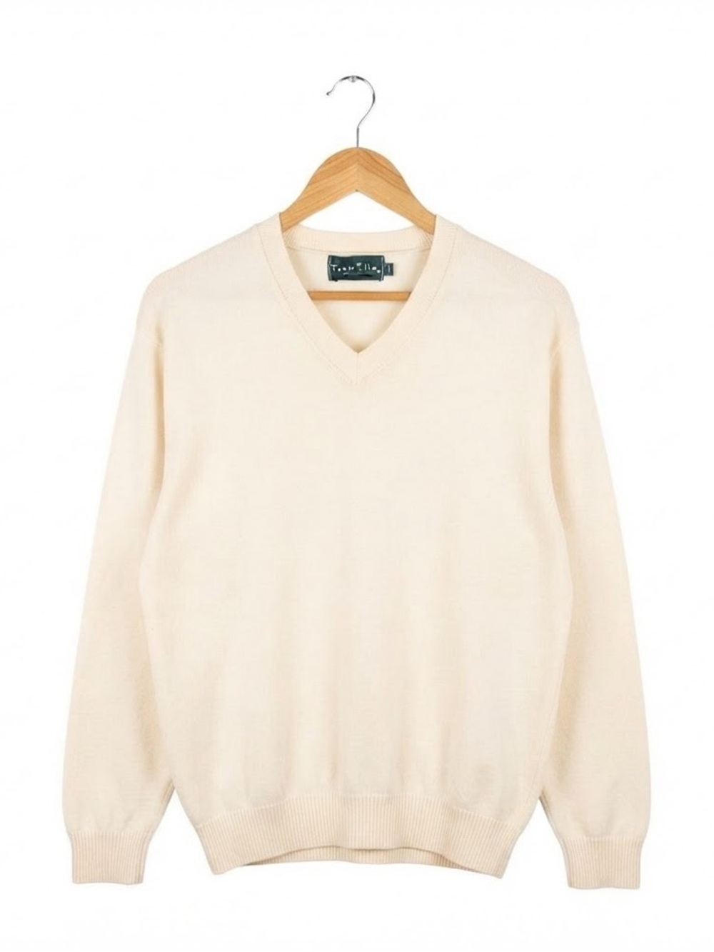 Vintage Tundra Canada Heavy Knit V Neck Sweater Cream LARGE 100% Cotton